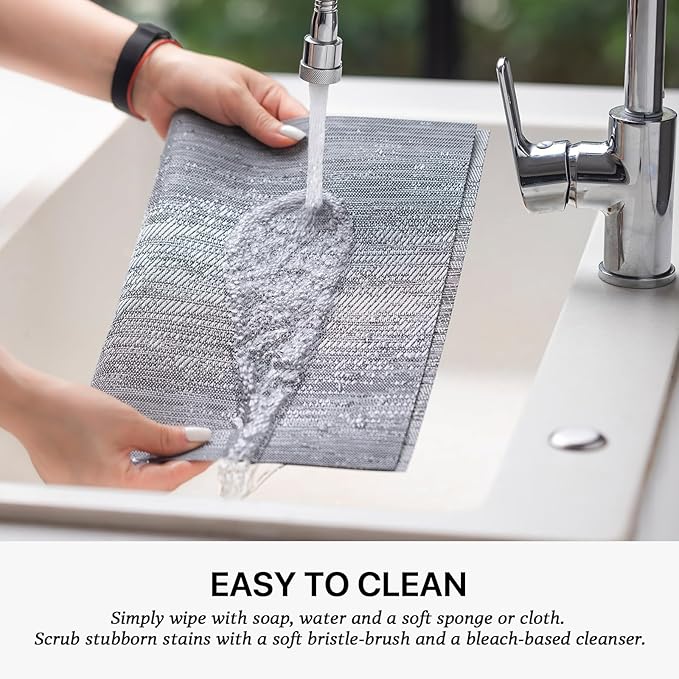 LEXMORE Placemats Set of 12 Vinyl/Plastic Woven Place Mats for Kitchen Table Indoor/Outdoor Washable Placemat Wipeable Dining Table Mats(Ombre Gray)