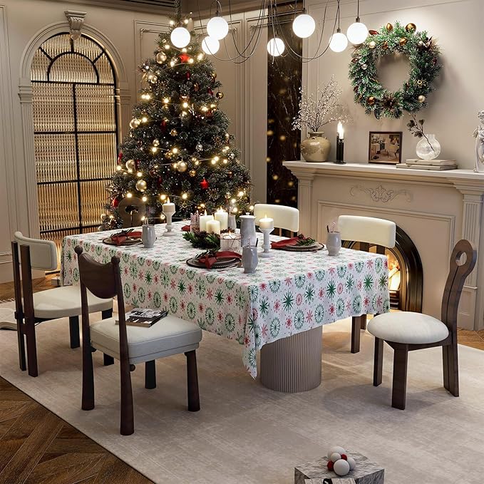 Christmas Tablecloth with Snowflake, Spillproof Waterproof Fabric Table Cloth for Dining, Parties, Holiday, Winter Table Decorations - 54''x72''