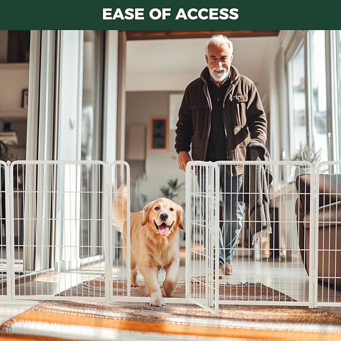 FXW Dog Gate Extra Wide Designed for Indoor Use, Adjustable Width Up to 219-inch Wide (40" H 8 Wire Panels for Medium and Large Dogs), White