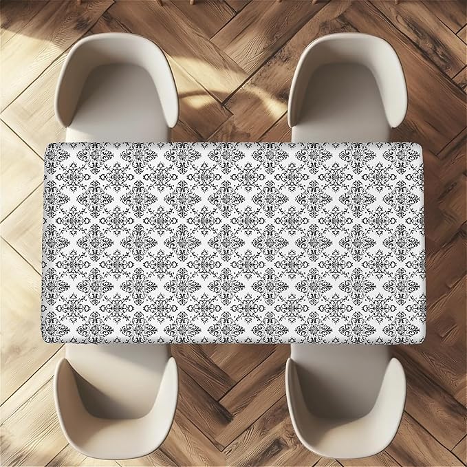 Rectangle Table Cloth Cover Waterproof Elastic Fitted Polyester Fitted Tablecloths for 6 Foot Tables for Indoor,Picnic, Camping, Outdoor （72" x 30"，Geometric ）