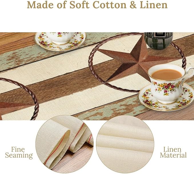 Texas Western Star Table Runner, Farmhouse Cowboy Country Barn Star Table Runners for Home Living Room Holiday Dinner Scarf Decor, 13x36inch
