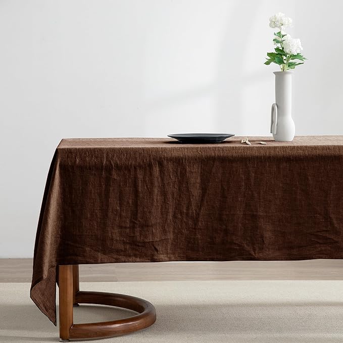 EVERLY 100% Pure Linen Rectangle Tablecloths 60x120Inches for Dining, Parties,Weddings and Restaurants,Decorative Halloween,Thanksgiving Machine Washable Tablecloths-Chocolate