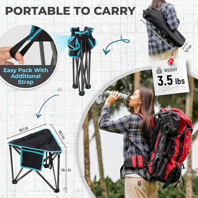 FUNDANGO Folding Tripod Stool, 2 Pack Lightweight Portable Fishing Chair with Thick Padded Seat, 440 Lbs Heavy Duty Outdoor Camping Chairs with Carry Bag for Walking Hunting Hiking Travel