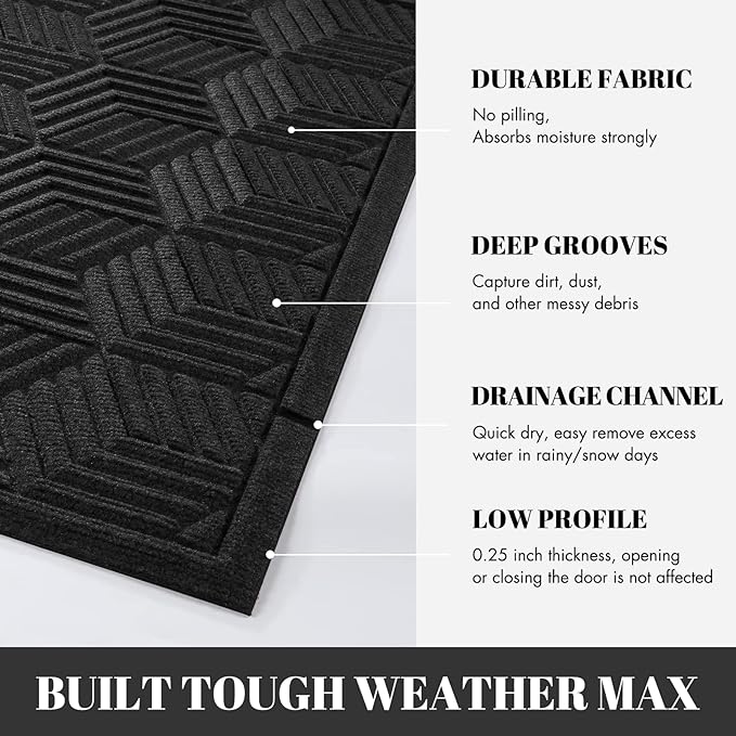 Yimobra Extra Large Door Mat 36x24, All-Season Waterproof Outdoor Mats for Front Door Entrance with Drainage Holes, Heavy Duty Non-Slip Doormat for Garage Patio Entryway Indoor, Black