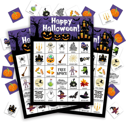 Halloween Bingo Game Cards, 24 Players Halloween Bingo Game for Teens Adults, Holiday Party Favors Supplies