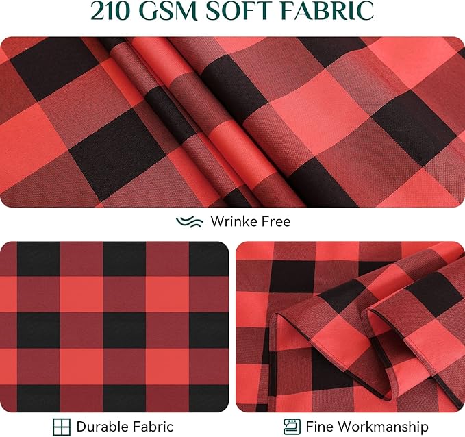 Softalker Gingham Checkered Tablecloth Rectangle - Outdoor Waterproof Buffalo Plaid Table Cloth, Stain Resistant Washable Table Cover for Picnic, Camping, Dining - Red and Black, 54 x 120 Inch