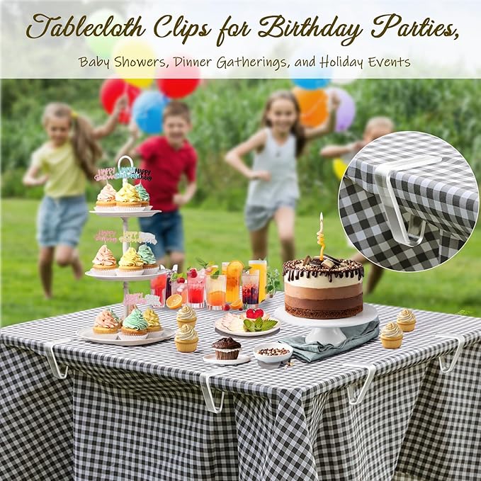 24 Pcs Clear Tablecloth Clips for Indoor Outdoor Tables, Plastic Table Cloth Holder Clips for Thick Tables, Picnic Table Clip Clamps Large