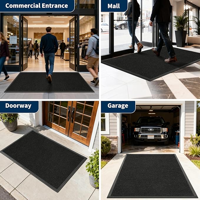 3' X 3' Commercial Outdoor Doormats Customized Sizes,Thick Heavy Duty Rubber Door Mat Indoor Outside, 0.35" Low Profile All-Weather Waterproof Matt for Garage Floor Patio Porch Entrance Entryway
