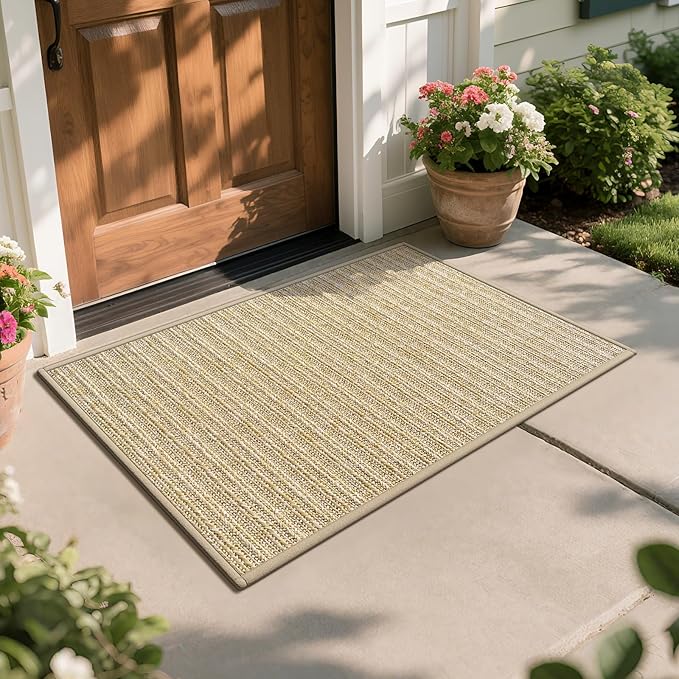 Front Door Mat 24"x35", Heavy Duty Waterproof Dirt Trapping Non-Slip Doormats, Low Profile Entrance Mats for Front Indoor/Outdoor, Brown