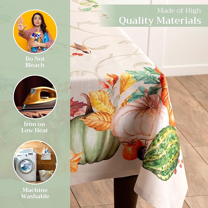 Maison d' Hermine Table Cloth Square Table 100% Cotton 54 x 54 Inches Fall Tablecloth Reusable Everyday Use for Thanksgiving Christmas Decorations Dining Farmhouse Party (Lumina)