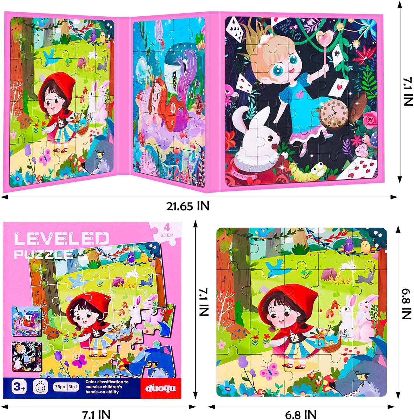 Magnetic Puzzles for Kids Ages 3-5, 3 in 1 Toddler Fairy Jigsaw Puzzle Book, Kids Travel Puzzles Toys, Preschool Learning Toy for Kids 3-8 Year (Fairy Tales)