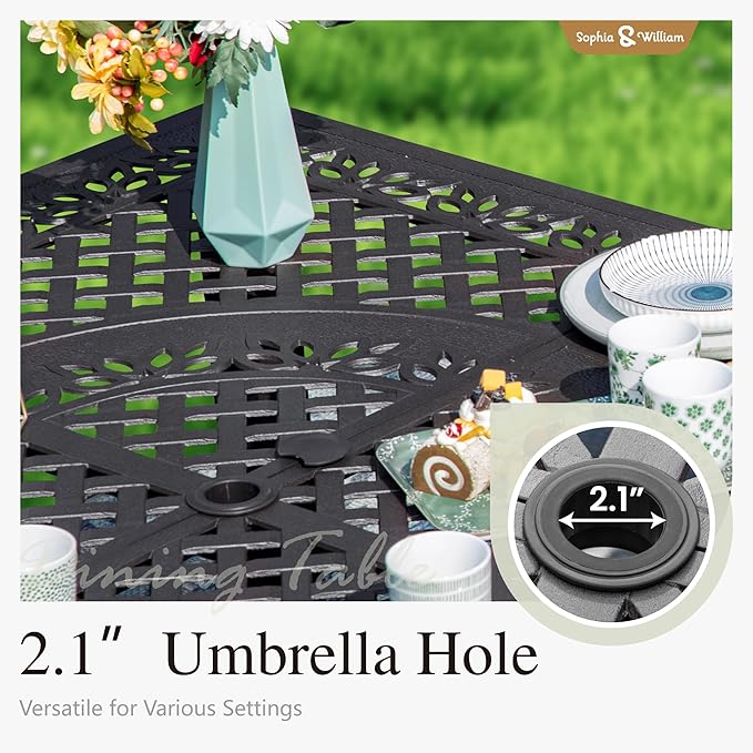 Sophia & William Outdoor Dining Table 4-Person Square Cast Aluminium, Patio Bistro Table with 2.2" Umbrella Hole for Porch Backyard, Bronze