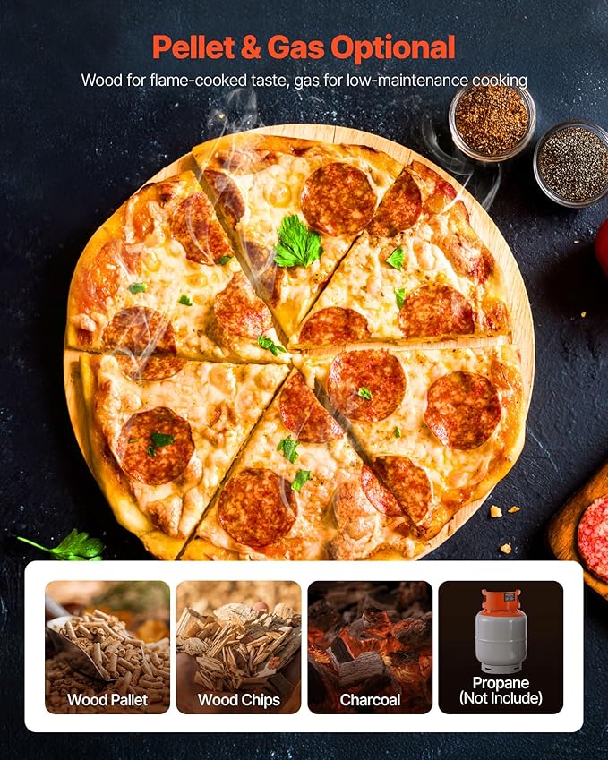VEVOR Dual Fuel Pizza Oven Outdoor, 16 in Wood Fire & Propane Gas Pizza Oven, Portable Pellet & Propane Pizza-Maker with Thermometer, Large Multi Fuel Pizza Cook for Outside Camping & Backyard