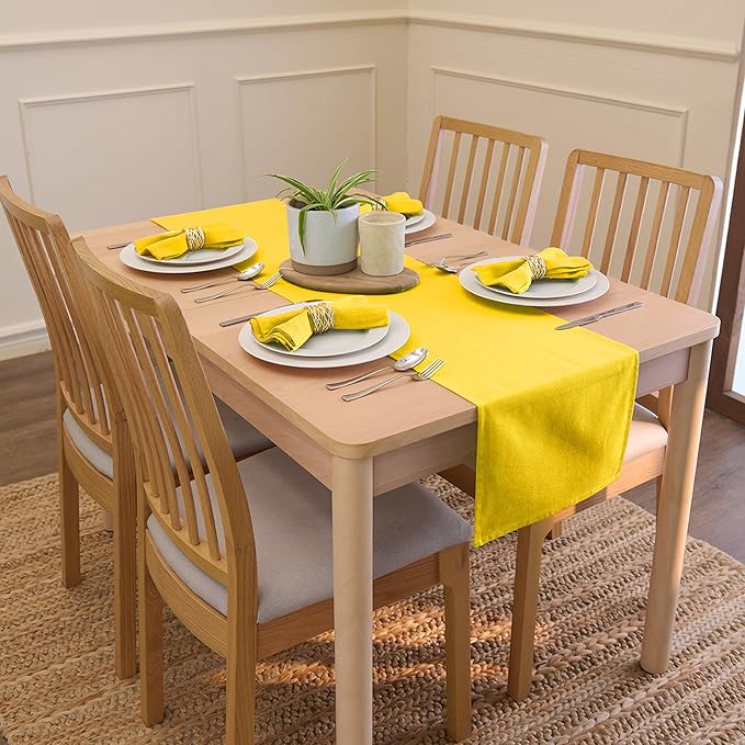 Encasa XO Table Runner 13"x48" Long | Cotton Canvas Fabric | Sunbeam Yellow Solid Color | Machine Washable & Durable