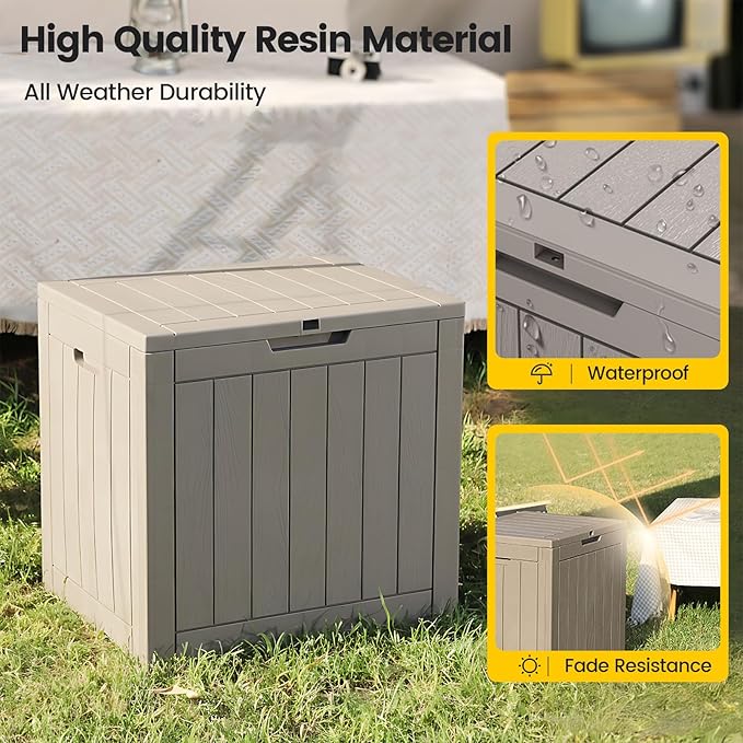 Zapdos Outdoor Storage Box, 31 Gallon Deck Box Indoor and Outdoor Use, Waterproof Resin Storage Bin for Package Delivery Patio Cushions Gardening Tools, Lockable, UV Resistant, Grey