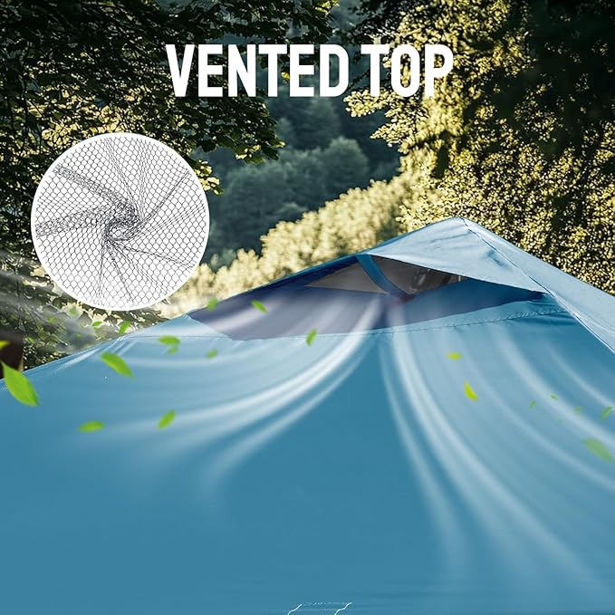 CROWN SHADES 10x10 Pop Up Canopy Tent - Patented Center Lock One Push Instant Outdoor Canopy Beach Tent with STO-N-Go Bag 8 Stakes & 4 Sand Bags，Cyan Blue