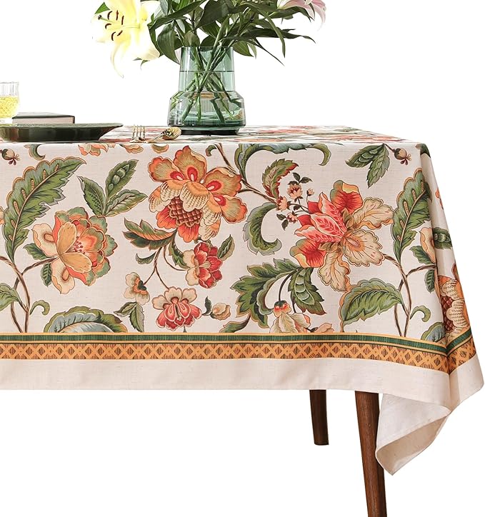 patdrea Designer Vintage Linen Rectangle Tablecloth,Provencal Rustic Floral Pattern Tablecloths,Decorative Table Cover Cloth for Kitchen,Dining Room,Tea Party,Home,Christmas,63"*102"