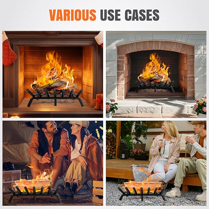 Fireplace Grates with Ember Retainer- 21 Inch Fireplace Log Grate Heavy Duty Solid Steel 7-Bars, Fire Grate, Inside Wrought Cast Iron Wood Stove Pit for Indoor Outdoor Chimney Hearth