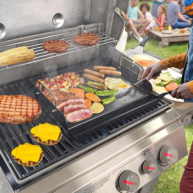 Universal Griddle Plate for Gas Grill – Premium Ceramic Coating Cooking Griddle for Gas Stove/Charcoal/Electric, 17x13 Inches, Flat Top Plate Insert for Outdoor Grill
