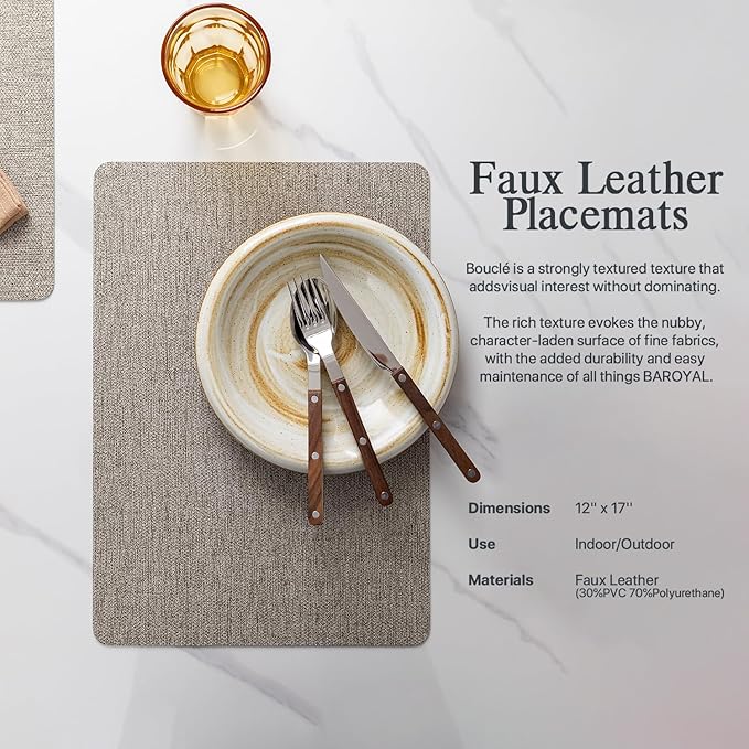 Faux Leather Placemats Set of 4 Vinyl Washable Wipeable Table Mats for Kitchen Dining Table Heat Resistant Waterproof Modern Indoor/Outdoor Placemats Non-Slip Easy Clean Place Mats (Mix Gray)