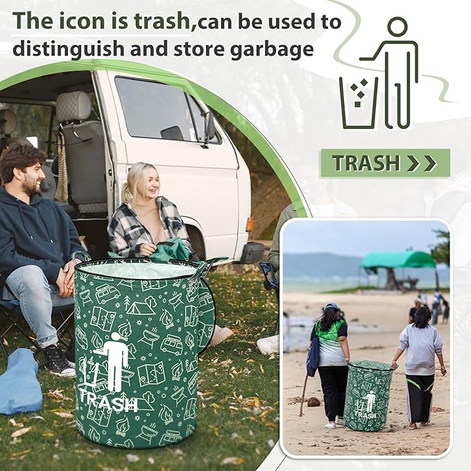 1 Pack Collapsible Trash Can Camping with Zippered Lid Foldable Storage Bin Portable Garbage Can for Outdoor Camping RV's Yard Waste (Trash Style)