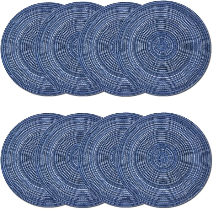 PIGCHCY Round Placemats Set of 8 Round Table Placemats Braided Cotton Place Mats 15 inch for Kitchen Dining Table Holiday Party (Blue)