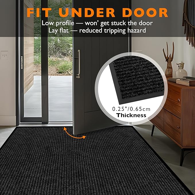 Custom Size Extra Large Front Door Mat, 4FT x 25FT Indoor Outdoor Entrance Commercial Floor Mat, Heavy Duty Dirt Trapper Doormat for Entryway Welcome Mat, Low Profile, Non-Slip, Waterproof