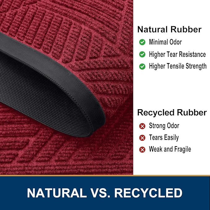 Smiry Front Door Mat Outside Entrance, Heavy Duty Sturdy Natural Rubber Doormat, Trap Dirt and Moisture, Easy Clean Low Profile Mats for Indoor Outdoor Entry, Irregular Triangle (36x24, Wine Red)
