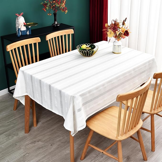 White Cotton Tablecloth for Rectangle Table Heavy Duty Farmhouse Vintage Tablecloth Washable Rustic Table Cover (White, 52''x 98'')