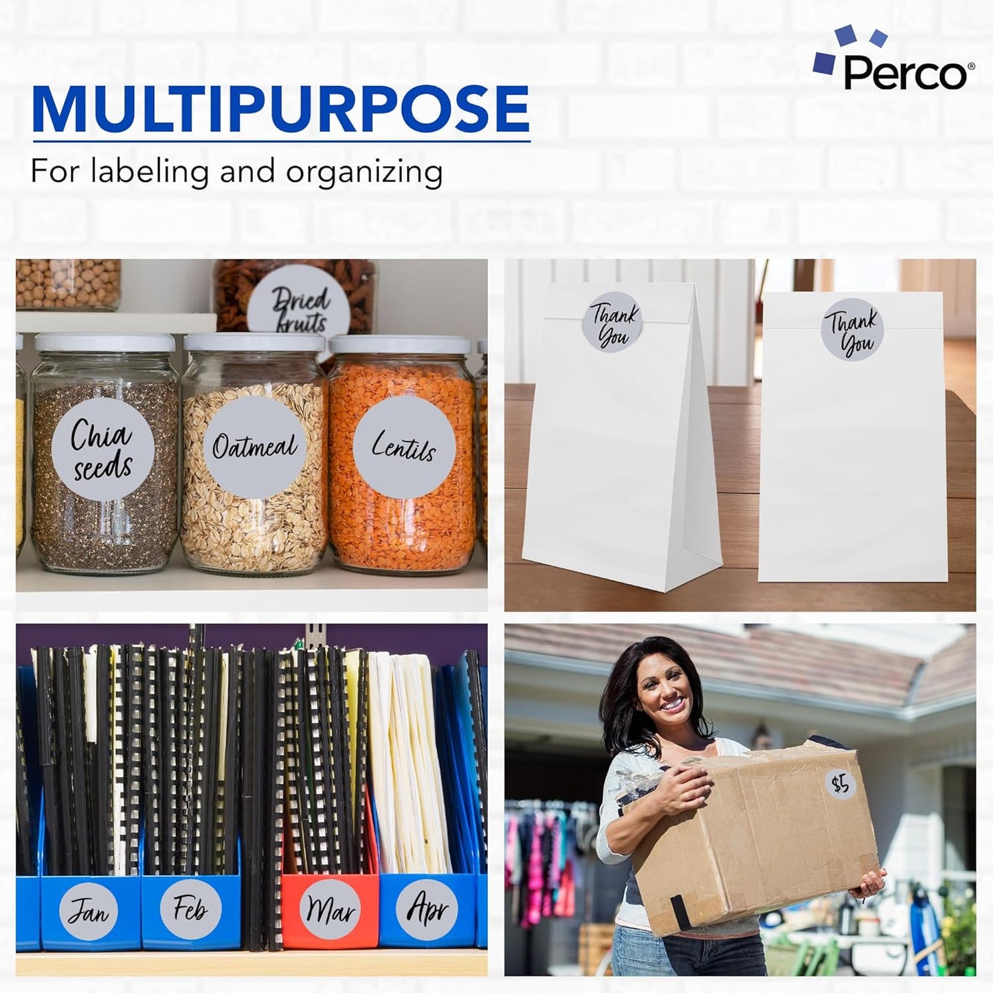 Perco Silver 3-Inch Round Circle Dot Sticker Labels with Permanent Adhesive for Wedding Invitations - 500 Labels per Roll - Vibrant Colors, Strong Adhesion - Made in USA