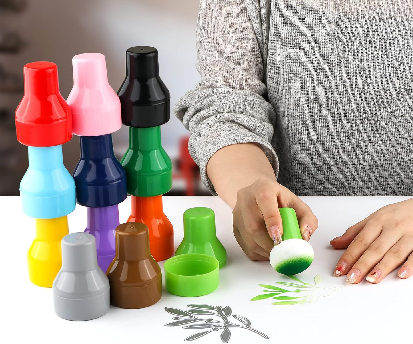 3PCS / Sets Ink Applicator with Storage Cases,Paper Pouncers for Direct Ink Application On Crafts Projects Easily,Inking Sponge for Stamp Ink Distressing, Blending Card Making Crafting Tools