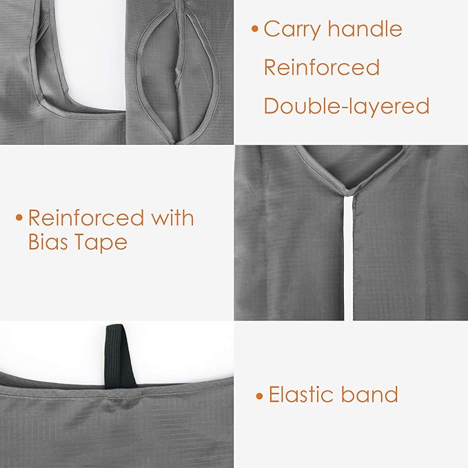 BeeGreen Grey Reusable Grocery Bags with Zipper Storage Pouch 10 Packs Gray Reusable Shopping Bags Bulk Foldable-Machine Washable