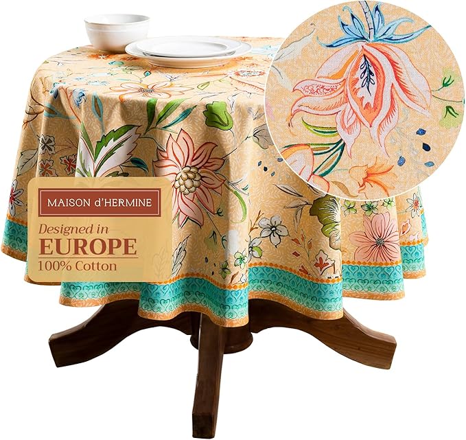 Maison d' Hermine Table Cloth Round Table 100% Cotton 63 Inches Tablecloth Reusable Decorative for Dining Room, Farmhouse, Home, Party, Festive & Wedding Spring Summer - Luxury Loft – Peach