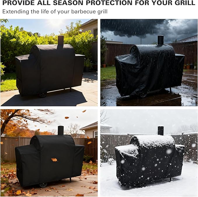 Heavy Duty 600D Grill Cover Fits for Royal Gourmet CC1830S/CC1830W/CC1830SC 30-Inch Charcoal Barrel Grill with Offset Smoker Grill Cover