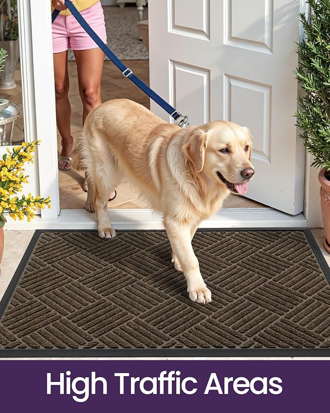 DEXI Front Door Mat Outside Entrance, 17x29 Rubber Entry Doormat Heavy Duty, Welcome Mats Non Slip for Inside House Floor Entryway Back Doors Exterior Patio, Diamond Brown
