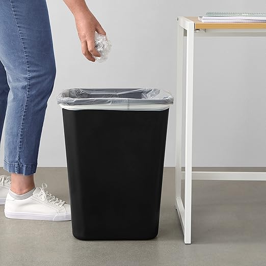 Amazon Basics Trash Can, Rectangular Commercial Office Wastebasket, 10 Gallon (Pack Of 1), Black