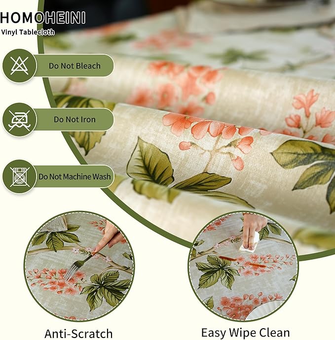Rectangle Picnic Table Cloth, Elastic Waterproof Fitted Vinyl Tablecloths for 5 Foot Tables, Wipeable Flannel Backed Table Covers for Dining, Camping, Outdoor(Flower,30"x60")