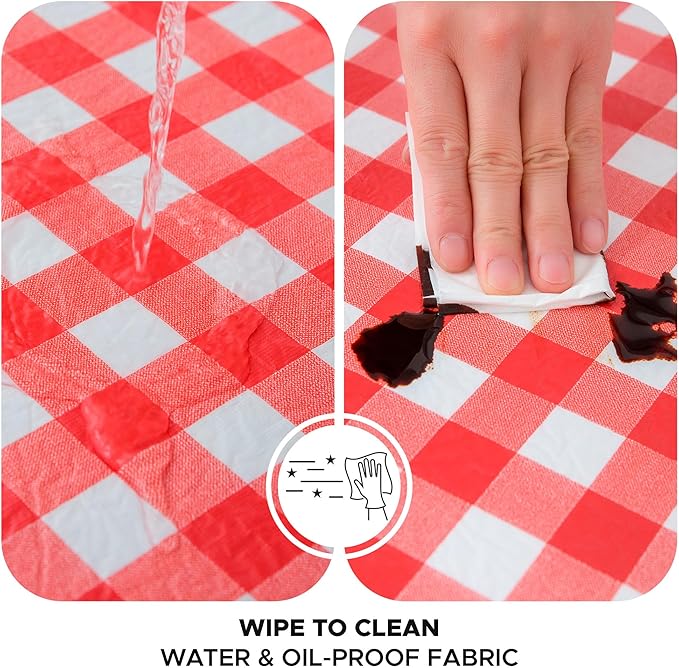Nasitos 2 Pack Vinyl Picnic Table Cover 60x84 Inch-Flannel Backed Rectangle Waterproof Tablecloth Checkered, Wipeable Plastic Table Cover Red and White for Dinner Party, Picnic, Outdoor