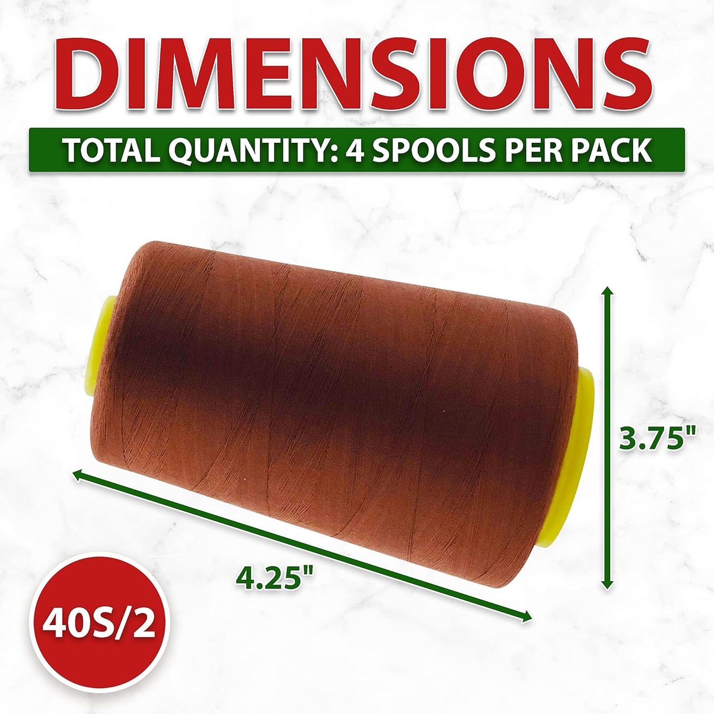 Mandala Crafts 4 Pack of Serger Threads Cones Spools - 40S/2 24000 Yards Polyester Brown Threads for Sergers Machine and Overlock Quilting Sewing Machine