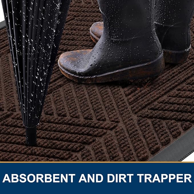 Smiry Front Door Mat Outside Entrance, Heavy Duty Sturdy Natural Rubber Doormat, Trap Dirt and Moisture, Easy Clean Low Profile Mats for Indoor Outdoor Entry, Irregular Triangle (71x24, Dark Brown)