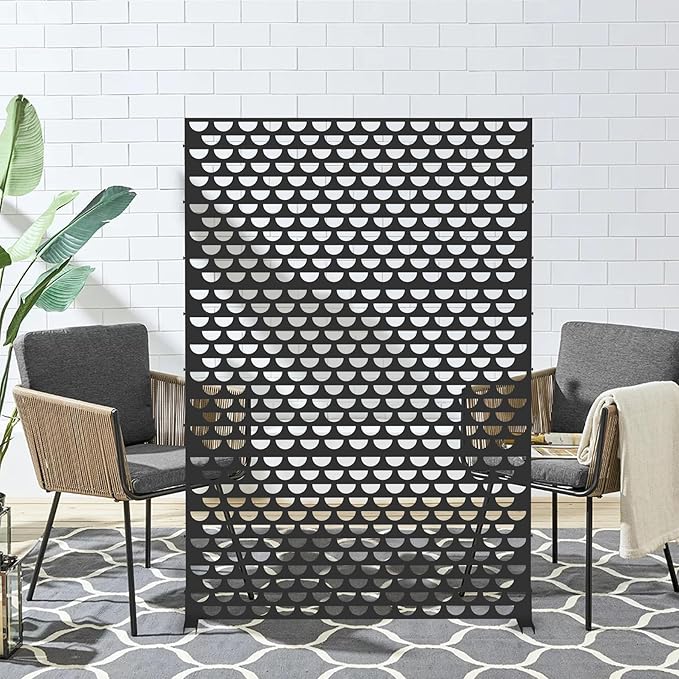 Domi Metal Privacy Screens and Panels with Free Standing, Freestanding Outdoor Indoor Privacy Screen, Decorative Privacy Screen for Balcony Patio Garden, Semi-Circular Shape