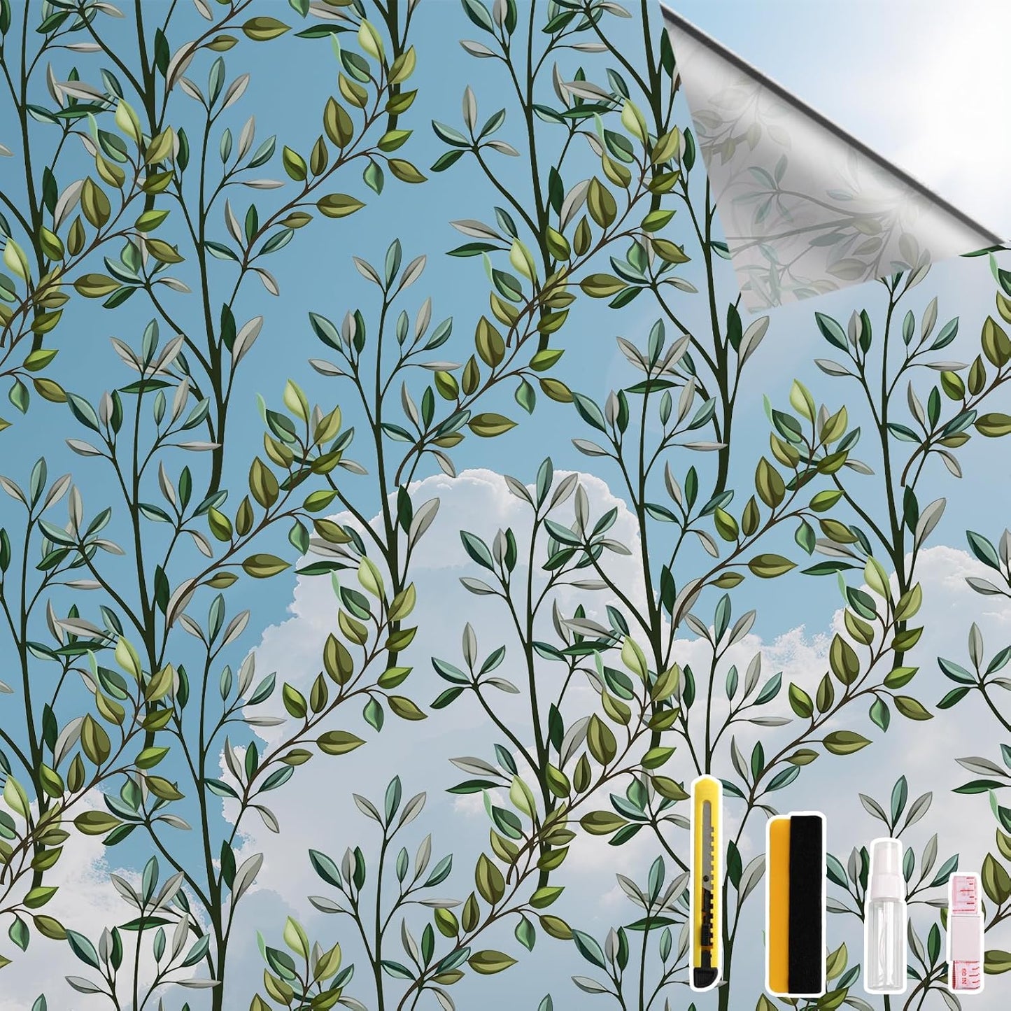 NINETREX One Way Window Privacy Film, Daytime Privacy Static Cling Sun Blocking Anti UV Reflective Window Tint for Home and Office 35.4 x 78.7 inches, Silver Leaf