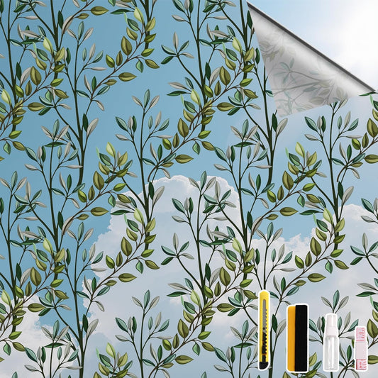 NINETREX One Way Window Privacy Film, Daytime Privacy Static Cling Sun Blocking Anti UV Reflective Window Tint for Home and Office 29.5 x 157.4 inches, Silver Leaf