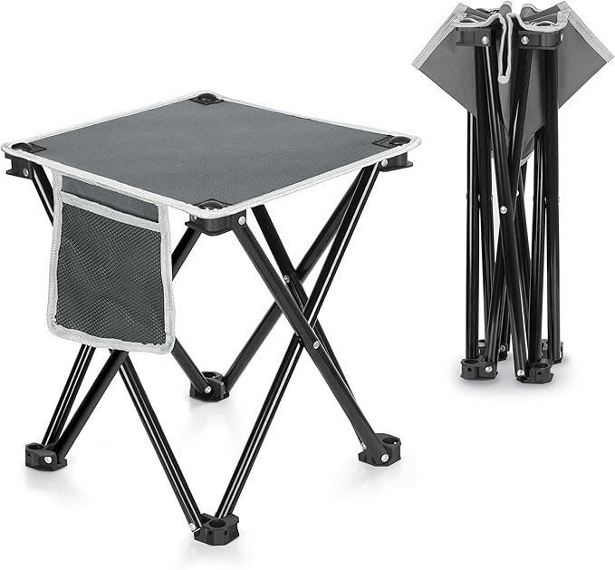 Triple Tree 2 Pack Folding Camping Stool, 13.8 Inch Small Portable Lightweight Stool with Side Pocket, Foot Stool with Carry Bag for Hiking, Fishing and Beach, Hold up to 400lbs, Grey