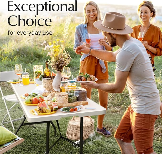 10 Pack of 6 Feet Foldable Table with Built in Handle & Steel Legs | Heavy Duty Portable | Perfect for Party, Dining, Wedding, Events, Picnic Indoor, Outdoor, Camping, Utility, Temporary