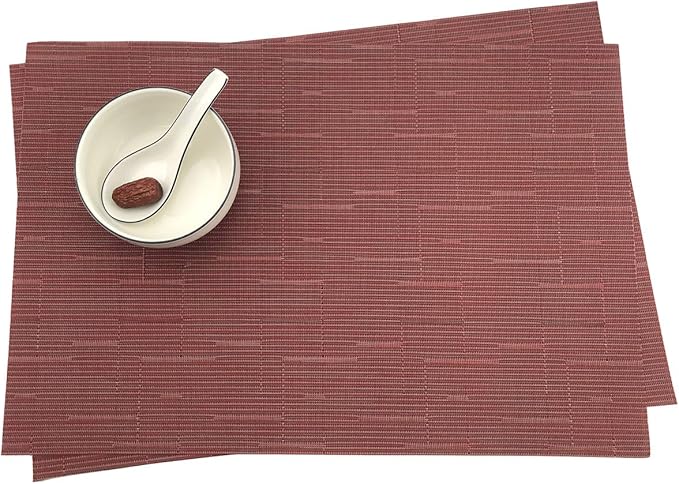 Gugrida Placemats PVC Table Mats Woven Vinyl Placemats, Set of 6 (18"X12" Red Stripe)