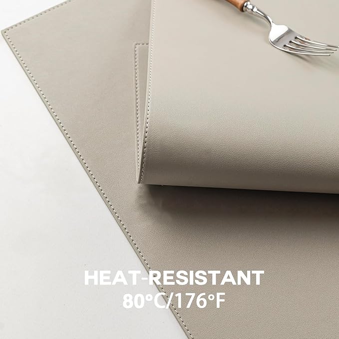 Faux Leather Placemats Set of 12 Vinyl Washable Wipeable Table Mats for Kitchen Dining Table Heat Resistant Waterproof Indoor/Outdoor Placemats Non-Slip Easy Clean Place Mats-Almond Birch