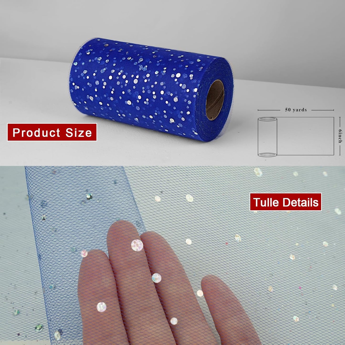 Glitter Tulle Rolls, 6” by 50 Yards (150FT) Sequin Tule Netting Fabric Tulle for Tutu Skirts Sewing Birthday Wedding Party Decoration (Royal Blue)