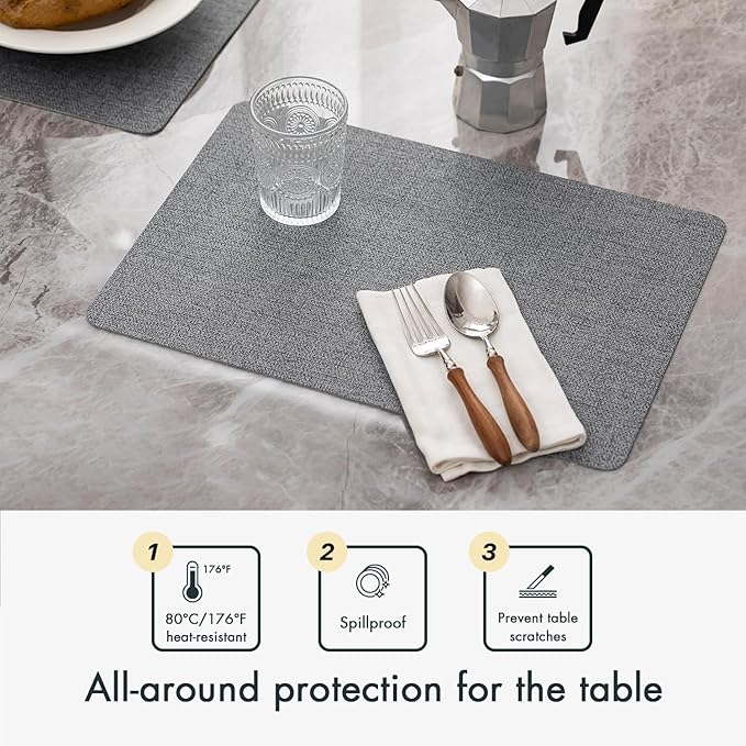 Faux Leather Placemats Set of 4 Vinyl Washable Wipeable Table Mats for Kitchen Dining Table Heat Resistant Waterproof Modern Indoor/Outdoor Placemats Non-Slip Easy Clean Place Mats (Stargaze)