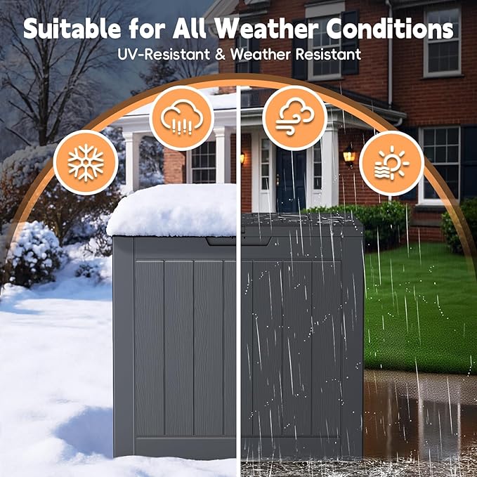 Mars Villa 31 Gallon Deck Box, Waterproof Weatherproof and UV Resistant Resin Storage Bin with Lockable Lid, Ideal for, Outdoor, Patio Furniture Cushions, Pool Supplies, Garden Tools, Black